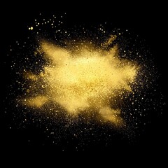 A powerful burst of golden particles erupts from an intense core, scattering shimmering dust outward into the darkness, creating a vivid, high-energy spectacle filled with brilliance.