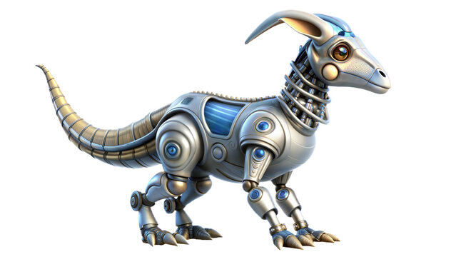 a cute robot of parasaurolophus dinosaur 3d illustration