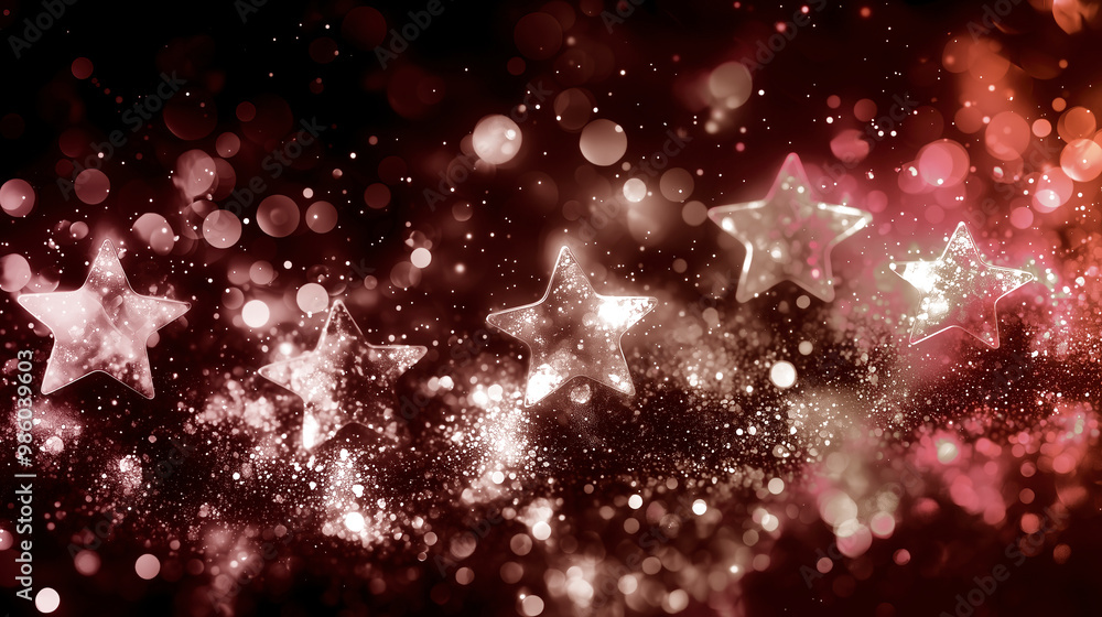 Poster christmas stars background shining on red with bokeh effect