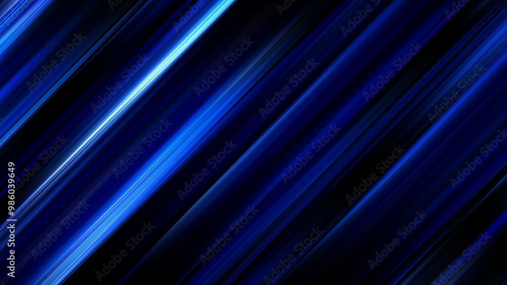 Poster abstract blue and black pattern with light gradient, smooth metal texture, and diagonal lines. moder