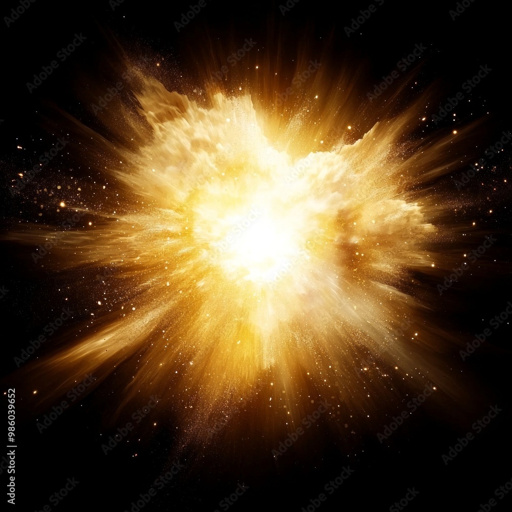 Aufkleber a dazzling golden explosion bursts forth from a vibrant core, scattering shimmering particles across