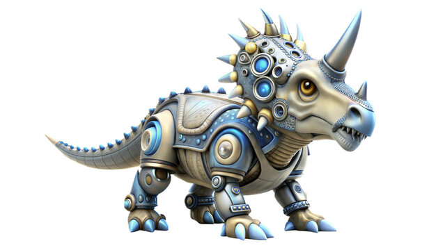 a cute robot of albertaceratops dinosaur 3d illustration