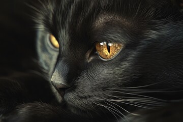 Close-up of a Black Cat's Eye with Golden Iris