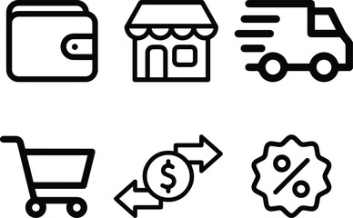 E-commerce Icon Collection - Shopping Cart, Delivery Truck, Discount