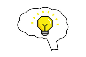 Business idea concept human brain and yellow light bulb icon on white background.