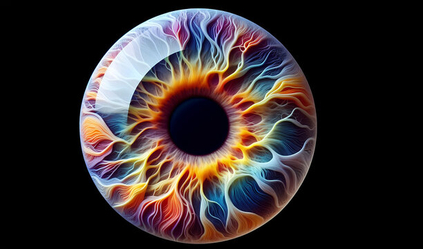Eyes with a shiny, translucent surface and dark, dilated pupils