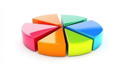 Obraz premium Colorful 3D pie chart with 6 segments isolated on a white background.