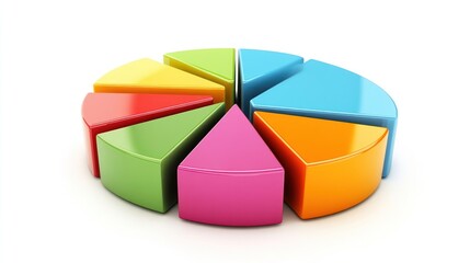 Obraz premium Colorful pie chart with seven sections isolated on white background.