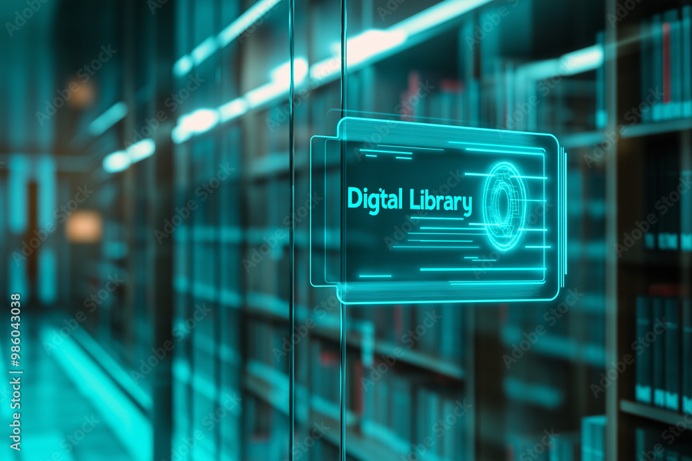 Wall mural digital library entrance, access knowledge anytime