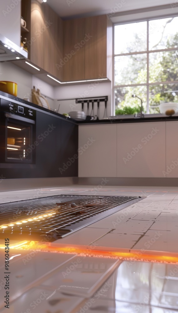 Poster step-by-step guide to installing underfloor heating in a modern kitchen design for optimal warmth