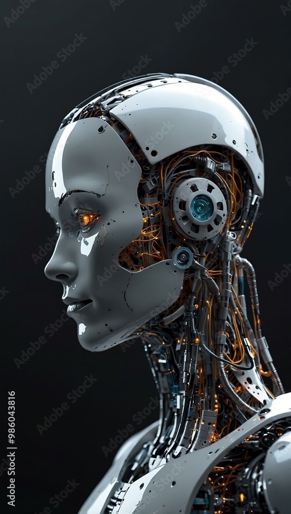 Aufkleber side profile of a futuristic ai robot with digital elements.
