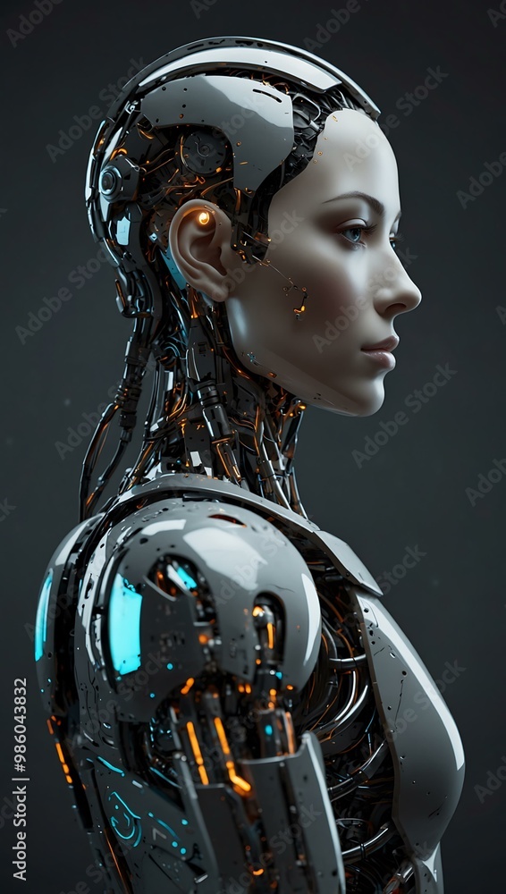 Aufkleber side profile of a futuristic ai robot with digital elements.