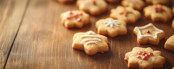 Naklejka premium Delicious star-shaped cookies with colorful icing, perfect for festive celebrations and cozy gatherings. Sweet and inviting treat.