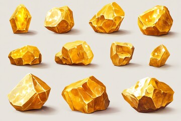 Glittering Gold Nuggets - Cartoon Illustrations of Precious Ore from the Mine for Game Currency and Treasure Themes