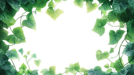 Fototapeta premium Enchanting Whimsical Green Vine Frame - Cartoon Style Illustration on White Background for Decoration
