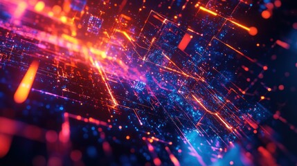 Fototapeta premium Abstract digital landscape with vibrant colors and glowing lines.