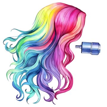 recommend clip art: Watercolor Illustration of a Rainbow Colored Wig with a Hairpiece Attachment.