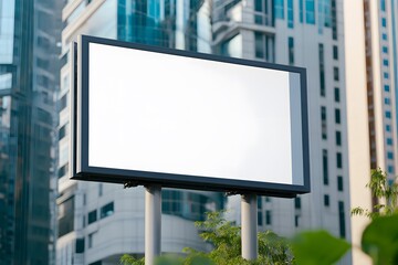 Fototapeta premium A blank billboard on top of buildings in the City
