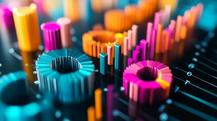 Obraz premium A close-up of a 3D graph with colorful, popping segments, representing different sectors of business performance and financial growth