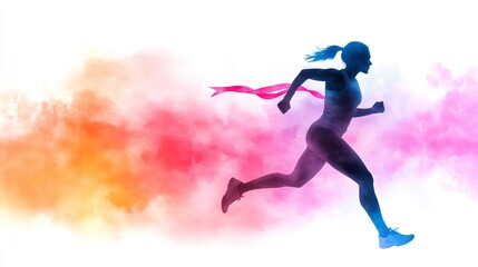 Dynamic silhouette of a runner in motion with a colorful splash backdrop, symbolizing energy and determination.