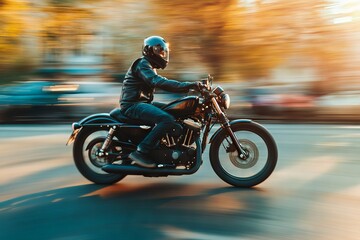 Fototapeta premium Fast Motorcycle Rider in Motion. AI generated illustration