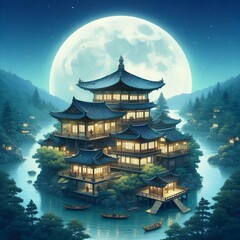 Obraz premium 섬 속의 정원, 밤의 서사시