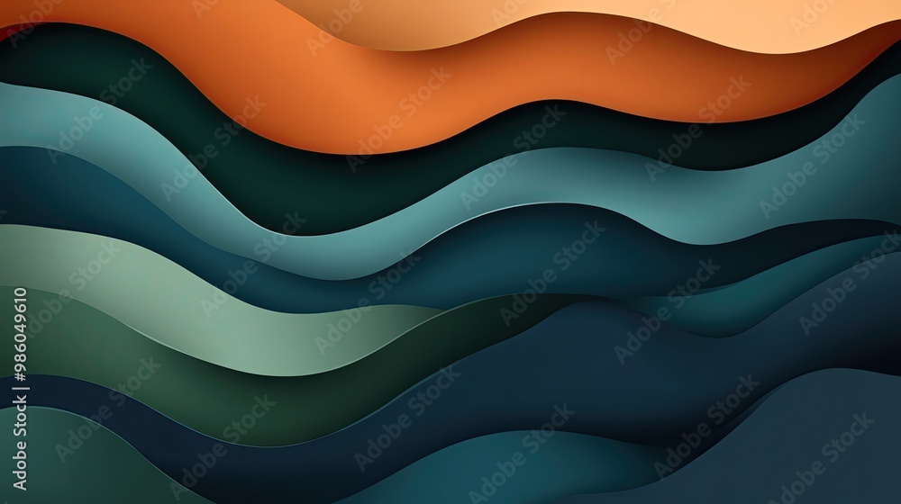Poster abstract wave pattern in earthy tones, showcasing smooth lines and harmonious colors for a modern an