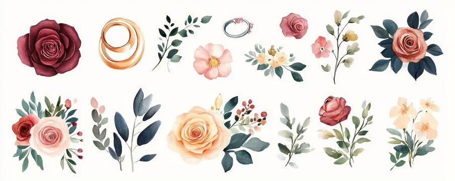 Romantic Watercolor Wedding Sticker Set for Planners and Invitations