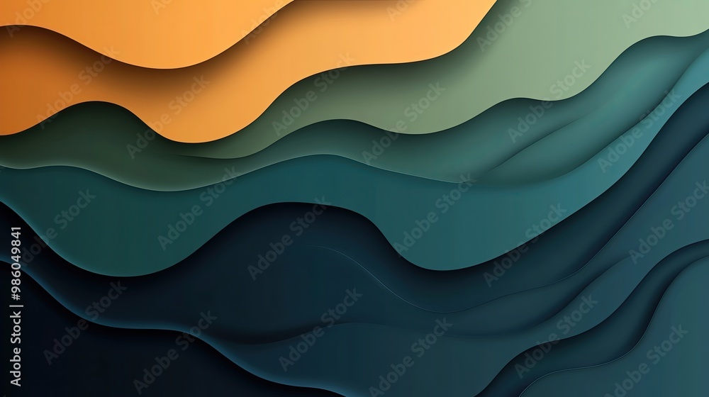 Poster elegant abstract design featuring layered waves in warm and cool tones, perfect for backgrounds and 