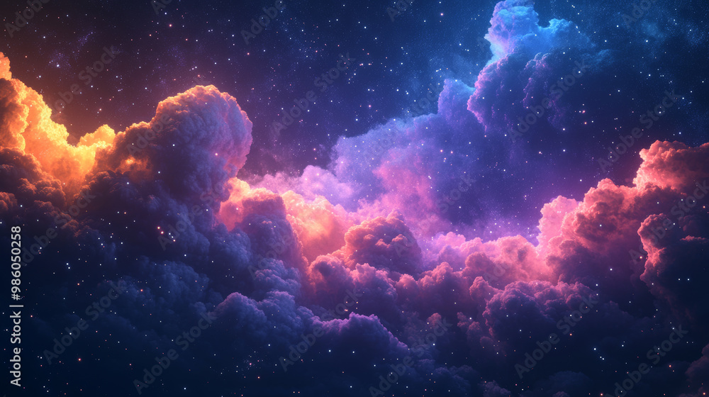 Canvas Prints stunning display of brightly colored clouds drifts through starry night sky, creating mesmerizing co