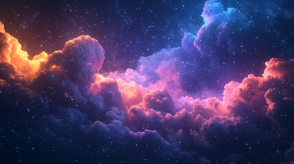 Fototapeta premium stunning display of brightly colored clouds drifts through starry night sky, creating mesmerizing cosmic scene filled with vibrant hues and ethereal beauty
