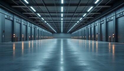 Futuristic Empty Digital Warehouse - Detailed 3D Render Illustration of Industrial Layout for Tech Environments