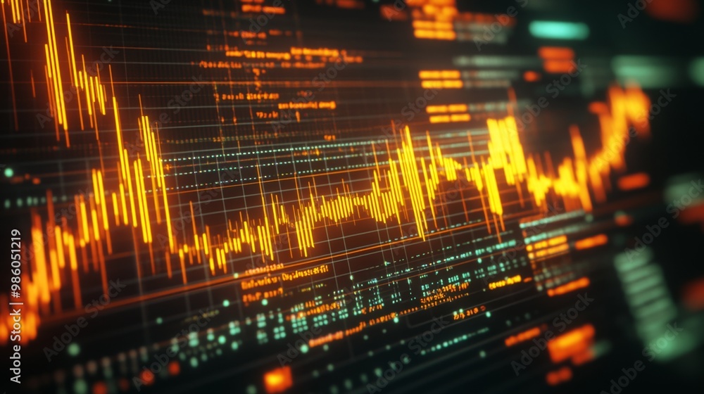 Poster a close-up of a gold price chart on a digital screen, with candlestick patterns and trend lines clea