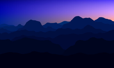 illustration of dark mountain scenery at sunset