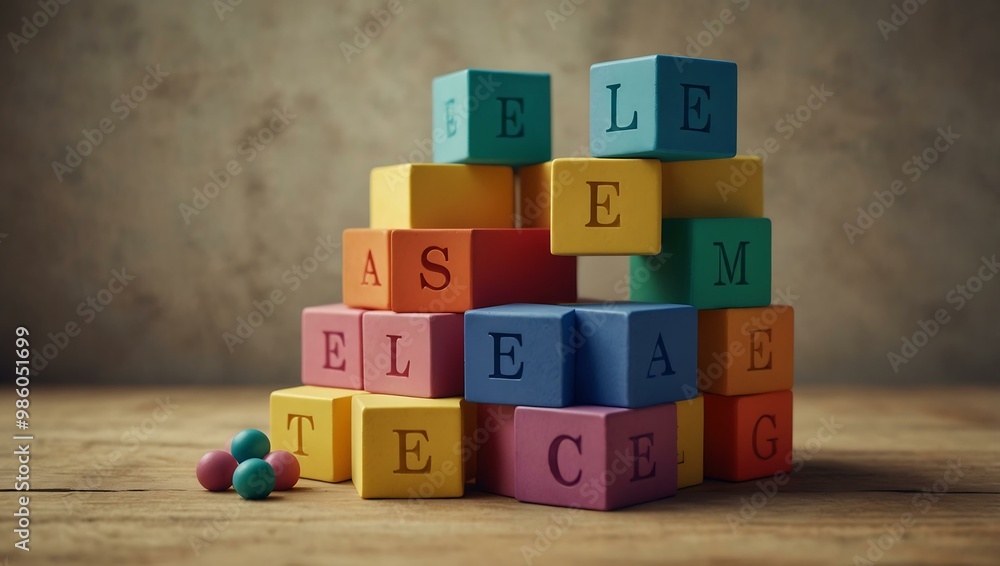 Poster stacked blocks representing e-learning.
