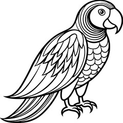 Colorful Parrot Elegant Black Line Art with Curved Feathers