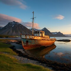 An old ship that is sitting in the water