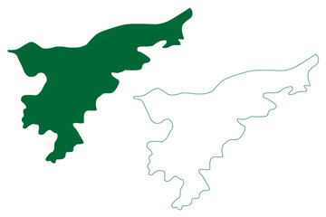 Nagaon district (Assam State, Republic of India) map vector illustration, scribble sketch Nagaon map