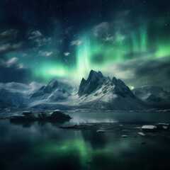 Fototapeta premium Aurora Borealis over Majestic Mountains 