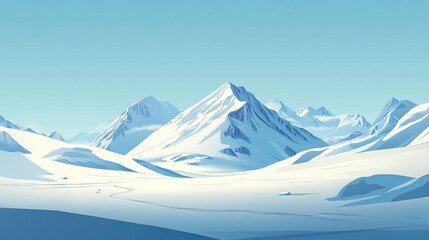 Snowy Mountain Landscape with a Clear Blue Sky. AI generated illustration