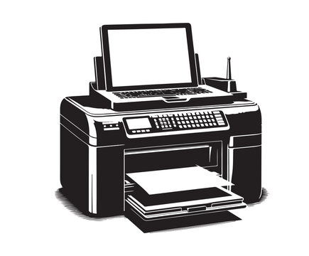 black and white printer with laptop clip art preview