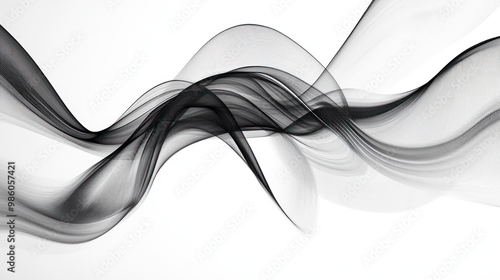 Poster abstract flowing black and white waves creating a sense of movement and elegance.