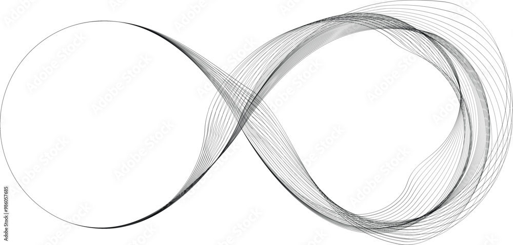 Poster infinity symbol . many vector curved lines forming endless logo. design element . continuous line ar