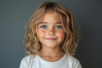 Naklejka premium professional studio portrait of joyful child genuine smile and expressive eyes soft lighting enhancing natural features capturing innocence and personality