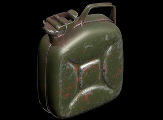 Darkgreen metallic gas canister isolated 3d render illustration in ortogonal view