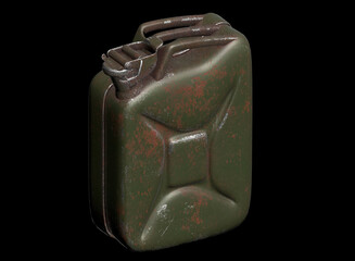 Darkgreen metallic gas canister isolated 3d render illustration in ortogonal view
