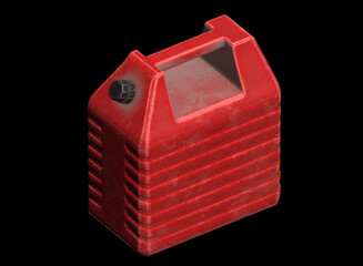 Red plastic gas canister isolated 3d render illustration in ortogonal view