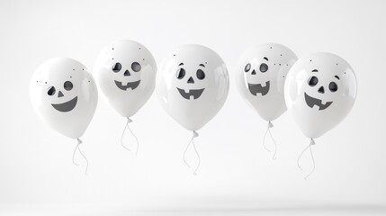 Playful Ghost Balloons Floating in Euphoria - Versatile Halloween Concept on White Background