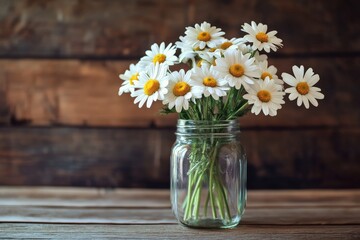 Fototapeta premium A bouquet of daisies arranged in a mason jar, simple and beautiful