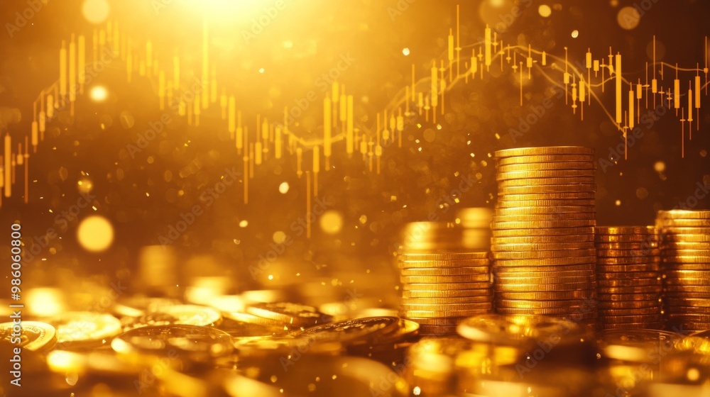 Aufkleber a conceptual image of gold price trends with a graph overlaid on a background of gold bullion and co